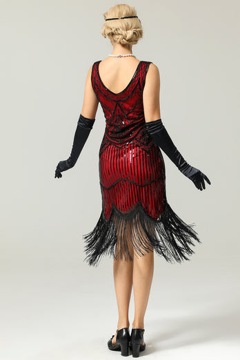 1920 Retro Black Sequin Fringe Dress