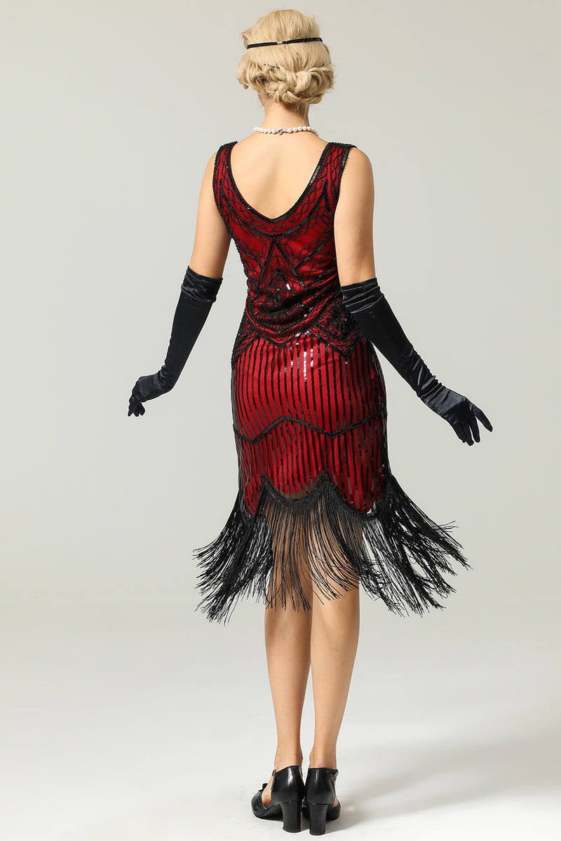 Load image into Gallery viewer, 1920 Retro Black Sequin Fringe Dress