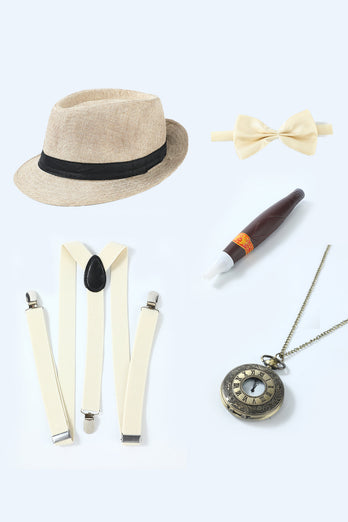 Khaki 1920s Accessories Set for Men