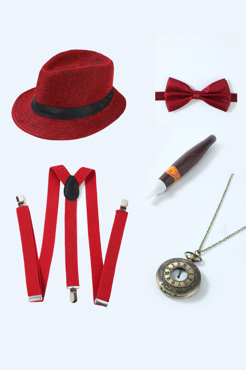 Red 1920s Accessories Set for Men