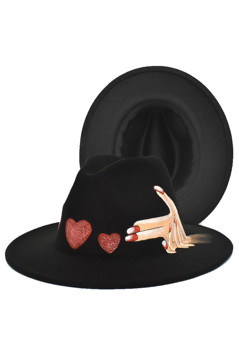 Load image into Gallery viewer, Black Heart Printed 1920s Bowler Hat