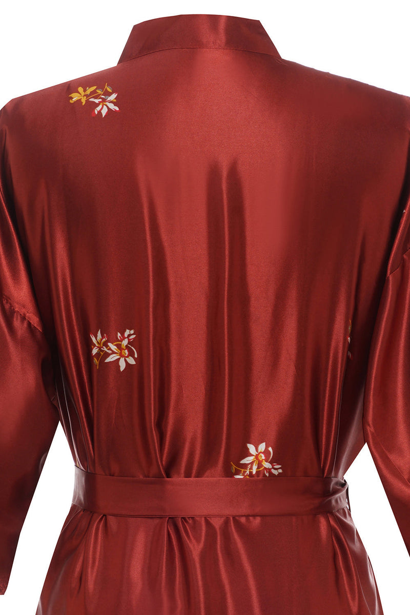 Load image into Gallery viewer, Burgundy Crane Printed Bridal Robe