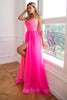 Load image into Gallery viewer, Two Piece Spaghetti Straps Fuchsia Prom Dress with Split Front