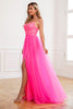 Load image into Gallery viewer, Two Piece Spaghetti Straps Fuchsia Prom Dress with Split Front