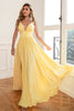 Load image into Gallery viewer, Classic A Line V Neck Yellow Long Prom Dress with Split Front