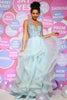 Load image into Gallery viewer, A Line Deep V Neck Light Blue Prom Dress with Appliques