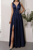 Load image into Gallery viewer, Champagne Satin Long Prom Dress with Slit