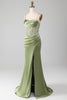 Load image into Gallery viewer, Mermaid Spaghetti Straps Sage Corset Prom Dress with Split Front