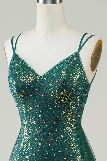 Sparkly Dark Green Beaded Long Prom Dress