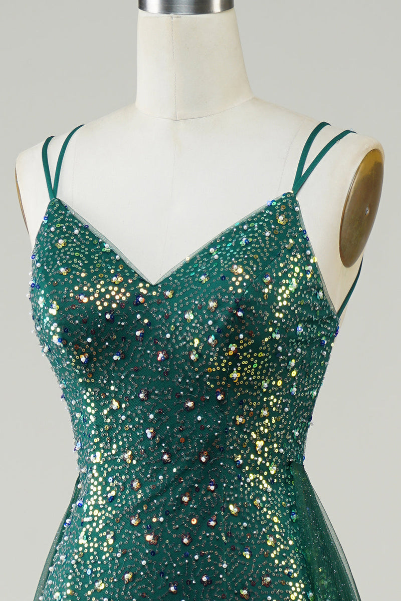 Load image into Gallery viewer, Sparkly Dark Green Beaded Long Prom Dress