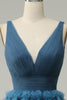 Load image into Gallery viewer, A Line V-Neck Blue Long Prom Dress With Open Back