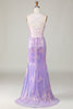 Load image into Gallery viewer, Sparkly Mermaid Spaghetti Straps Purple Corset Prom Dress with Slit