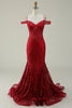 Load image into Gallery viewer, Burgundy Mermaid Cold Shoulder Long Prom Dress