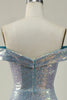 Load image into Gallery viewer, Mermaid Blue Sparkly Off the Shoulder Prom Dress With Slit