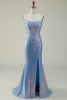 Load image into Gallery viewer, Blue Sequined Spaghetti Straps Mermaid Prom Dress