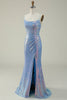 Load image into Gallery viewer, Blue Sequined Spaghetti Straps Mermaid Prom Dress