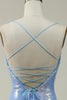 Load image into Gallery viewer, Blue Sequined Spaghetti Straps Mermaid Prom Dress