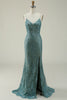 Load image into Gallery viewer, Mermaid Spaghetti Straps Green Long Prom Dress with Split Front