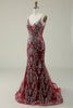 Load image into Gallery viewer, Mermaid Spaghetti Straps Burgundy Long Prom Dress with Bronzing